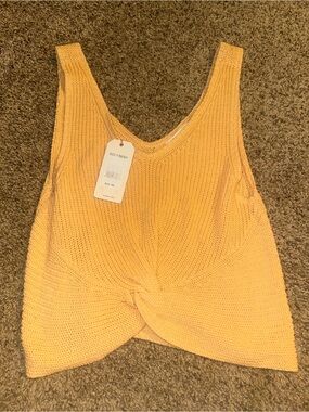 Women's Yellow Knit Twist Front Tank Top